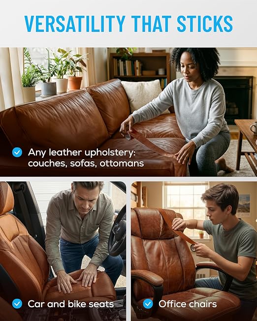 MATCH 'N PATCH Whiskey Leather Repair Tape, 2.25" x 15' for Furniture | Realistic Faux Leather Patches for Couch, Sofa, Upholstery, Car Seat & Other Furniture, Vinyl Repair Kit, Self Adhesive Patch