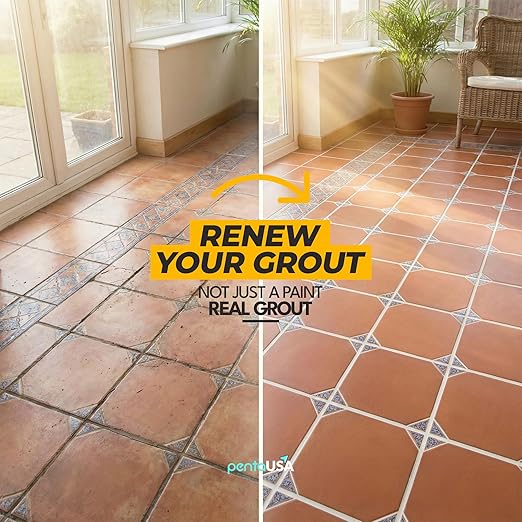 PentaUSA Tile Grout Repair Kit - White Premixed Acrylic Sanded Grout, Water-Resistant Grout Filler for Bathroom&Shower, Kitchen Floor, Fast Drying, with Applicator, 13.4 oz (380g)
