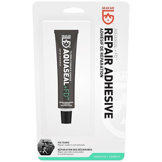 GEAR AID Aquaseal FD Flexible Durable Repair Adhesive for Fixing Tears and Holes in Waders, Wetsuits, PVC Inflatables, Vinyl and Outdoor Gear, Dries Clear, 0.75 oz, 1 Pack