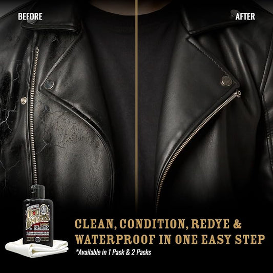 Doc Bailey's Leather Black - Black Leather Dye, Conditioner & Restorer, 4-in-1 Cleaner & Waterproofer for Car Seats, Motorcycle Seats, Jackets, Boots, Couches & Furniture - Detail Kit 4oz, 2-Pack