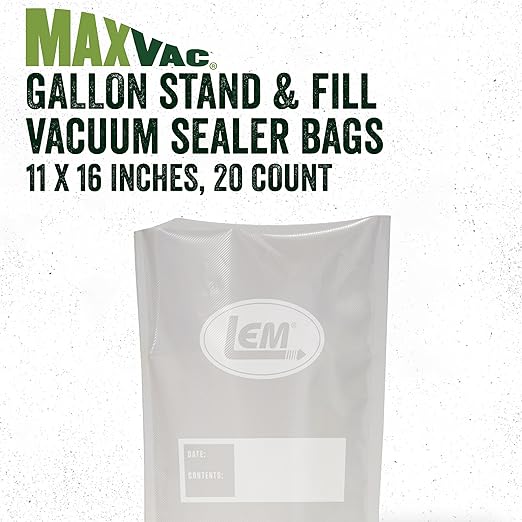 LEM Products MaxVac Stand & Fill Vacuum Sealer Bags, BPA-Free, Puncture-Resistant, 11 x 16 Inches, 20 Count