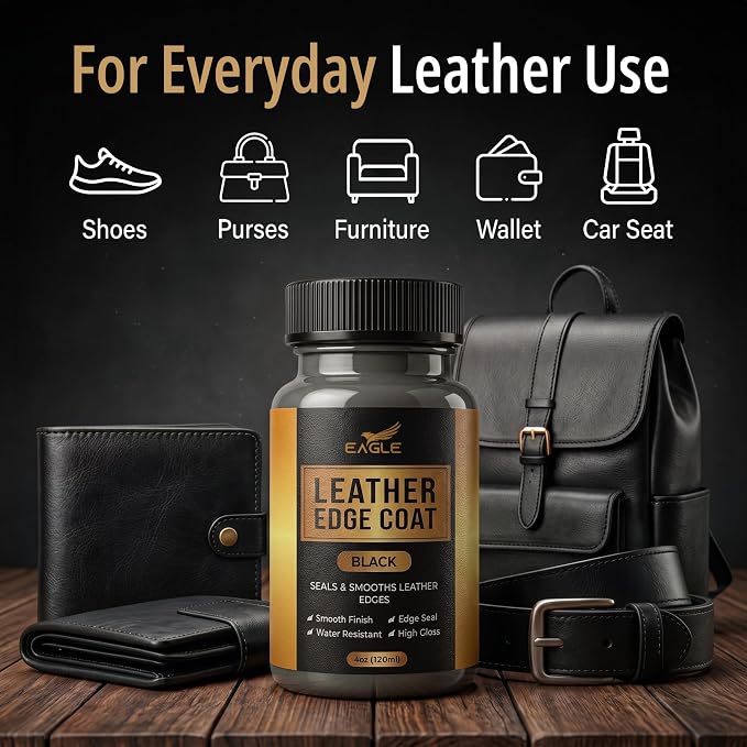 Black Leather Edge Coat for Leather Edges with Built-in Applicator for Purses, Belts, Shoes, Couches – Flexible, Water-Resistant Finish – Edge Sealer & Restorer (4oz)