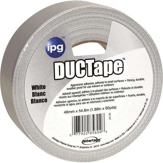IPG JobSite DUCTape, Colored Duct Tape, 1.88" x 60 yd, White (Single Roll)