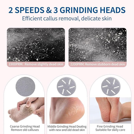 Electric Foot Callus Remover with Dander Vacuum, Rechargeable Waterproof 3 Roller & 2 Speeds Foot File,Professional Portable Pedicure Tool for Care of Dead Skin,Chapped,Callus,Cracks