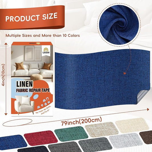Linen Fabric Repair Tape 4x79 Inch, Self Adhesive Couch Patch Repair Fabric Tape for Furniture, Linen Patch Kit for Couch, Carpet, Upholstery, Chair, Sofa, Pillows, Bag (Coarse, Navy Blue)