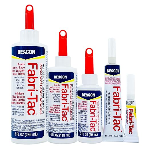 BEACON Fabri-Tac Premium Fabric Glue - Quick Drying, Crystal Clear, Permanent - for Fabrics, Canvas, Lace, Wood and More, 4-Ounce, 2-Pack
