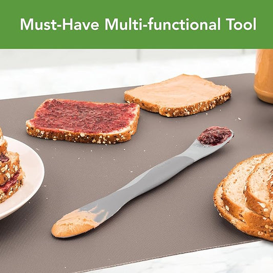 Tovolo Mini Scoop and Spread Tool for Kitchen Meal Prep Small Sandwich Spreader Spatula for Peanut Butter Jelly, Silicone BPA Free Dishwasher Safe Scooper Spreader, Oyster Gray and Cool Gray