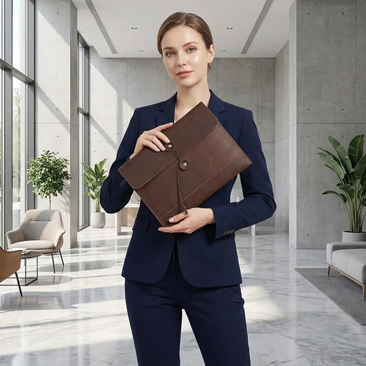 Vintage pu Leather 13.5" Certificate File Sleeve Case Business Manila Clutch Envelope Bag Office Documents Folder (Coffee)