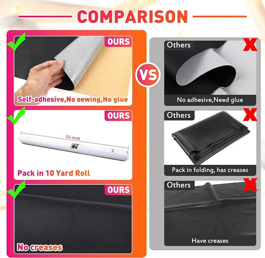 Meneng Self-Adhesive Leather Marine Vinyl: 10 Yard Roll Heavy Duty Boat Seat Vinyl - Waterproof & Scratch-Resistant for Marine Upholstery - Leather Repair Patch for Furniture Sofa Couch