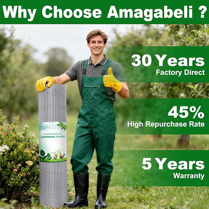 Amagabeli Galvanized Hardware Cloth 1/2 inch 48inx50ft 19 Gauge Chicken Wire Fence Welded Wire Mesh Roll Plant Supports Poultry Netting Garden Bed Animal Cage Snake Rabbit Wire Gopher Rodent Proof