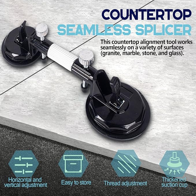 2 Pack Laminate Floor Gap Repair Tool, Pro Countertop Alignment Clamps, Adjustable Granite Seam Setter with Vacuum Suction Cups, for Granite, Marble, Stone, Slab and Glass