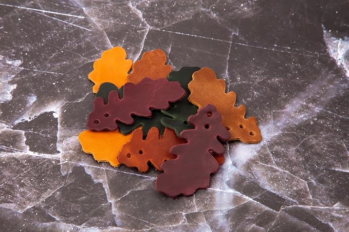 Set of 10 Leather Leaves Patches – 7x3 cm (2.75x1.18”) – Handmade Leather Labels – 1.6 mm Thick – Handmade Tags for Crochet - Leathers Tags - DIY Craft Appliques for Sewing, Repair & Decoration
