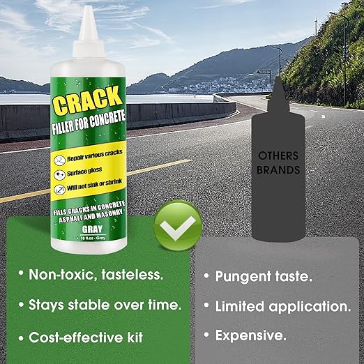 Concrete Crack Filler Gray, Cement Crack Filler - Driveway, Walkway, Patio, Concrete Joint Repair (Gray, 2LB)