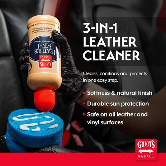 Griot's Garage Leather 3-in-1, Leather Cleaner and Conditioner for Car Leather Seat Upholstery, Sofa, Jacket, Shoes, and More, Cleans, Conditions, and Protects, 16 Oz, 11019