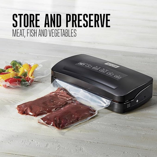 Weston Vacuum Sealer Machine for Food Preservation & Sous Vide, Seals Bags up to 11” Wide, 110 Watts, 22.5” HG Strength, Pulse Function, Includes Roll Storage and Starter Pack, Black (65-3001-W)