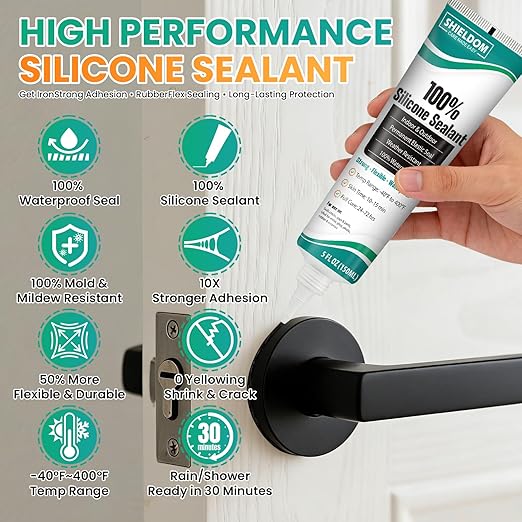 SHIELDOM Silicone Sealant Adhesive Silicone Caulk with Finishing Tool 100% Waterproof Seal Shrink & Crack Proof, Flexible, Strong Adhesion for Automotive, Bathroom, Kitchen, Windows 150ML/5Oz (Grey)
