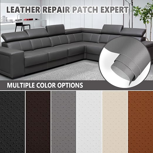 Leather Repair Patch, Breathable Perforated Self Adhesive Repair Patch, Furniture Couch Car Seats Office Chairs Sofa Repair Refurbished Faux Leather Patch (Light Gray,7.8x11.8 inch)
