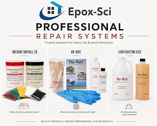 Instant Install 29 Complete - 20 oz Epoxy Permanent Repair Kit with EZ-Tint 10 g 5-Pack, Mixing Sticks, Razor, & Shaping Strip - Granite, Marble, & Tile - Rebonds & Rebuilds - Dry in 29 Minutes
