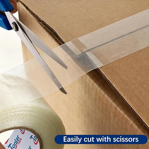 Heavy Duty Filament Strapping Tape 2 Rolls 2 x 35 Yds, Waterproof Weatherproof Strong Adhesive Tape for Shipping, Pallet Securing and Industrial Bundling