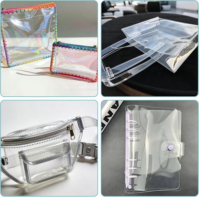 Clear Vinyl for Sewing, Transparent PVC Fabric Roll 15.7" x 48", 0.3mm Waterproof Clear Vinyl Fabric for Bags, Hair Bows, Cosmetic Bags, DIY Crafts and Sewing Projects