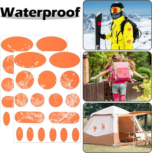Waterproof Self-Adhesive Fabric Repair Tape - Tent Repair Kit,51pcs Nylon Fabric Patches for Tent, Jacket, Clothes, Puffer Down Jacket,Sleeping Bag, Outdoor Gear Tenacious Repairs Tape, Orange