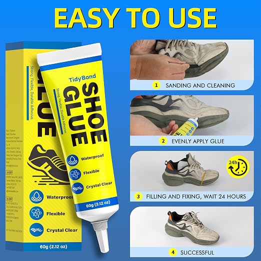 Shoe Glue, Shoe Repair Adhesive Flexible, Waterproof, Clear, Super Strong Glue for Soles, Sneakers, Boots, Leather, Handbags, Soles, Heels - Works on Leather, Rubber, Vinyl, Canvas - 2.1oz