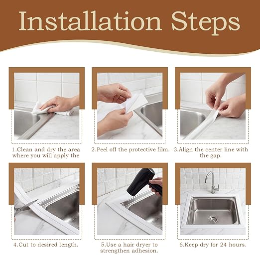 Waterproof Sealing Caulk Tape, Caulking Tape for Bathroom, Self Adhesive Caulk Strip for Tub Surround, Toilet, Kitchen Countertop, Wall Contact Paper Peel & Stick Easy Installation (Clear)
