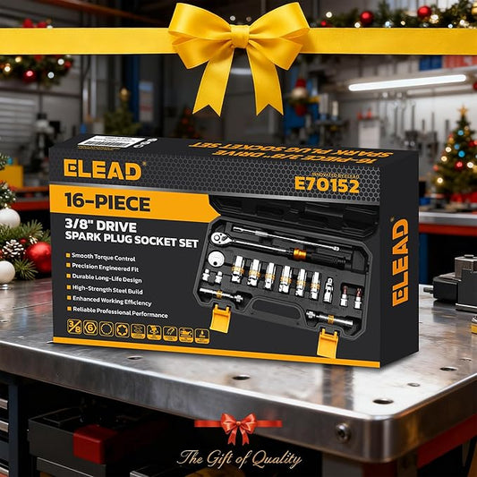 ELEAD 16-Piece Spark Plug Socket Set, 3/8" Drive Swivel Magnetic Spark Plug Removal Tool Kit with Torque Wrench (5–45 lb-ft), E-Torx & Torx Bit Sockets, Extensions & Universal Joint