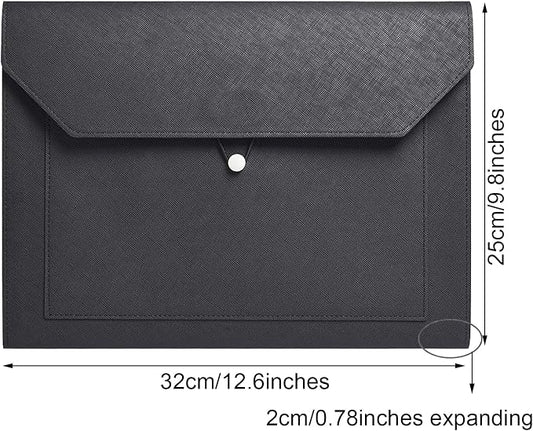 PU Leather A4 File Folder Document Holder 2 Pockets Portfolio Envelope Folder Case with Elastic String 3/4 Inch Expansion (Black&Brown)