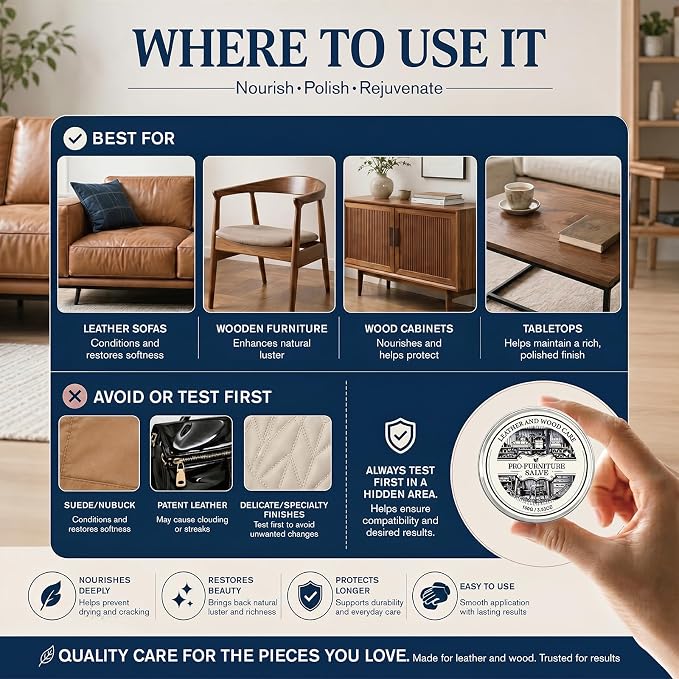 Wood Repair & Furniture Salve - Leather Furniture Salve & Brush Set, Leather Couch Conditioner for Wood & Leather Conditioner, with Furniture Wax, Prevents Cracking & Fading