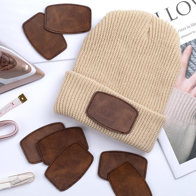 SmallCat 10 PCS Curved Rectangle Leather Patches for Hats, Iron on Blank Patches, Artificial Leather Patches for Laser Engraving, Repair Patches for Sewing Crafts, Hats, Jackets - Dark Brown