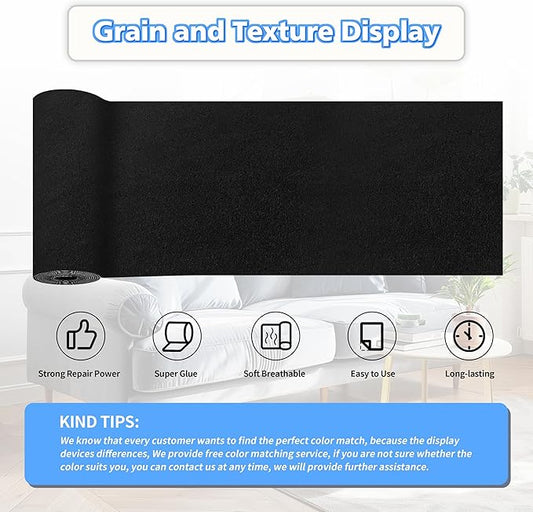 KING MOUNTAIN Couch Fabric Repair Patch, Fabric Patches for Furniture, 4" x 63" Waterproof Velvet Repair Tape for Sofas, Car Seats, Furniture, Upholstery Fabrics and Velvet Goods. (Black)