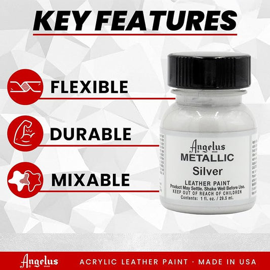 Angelus Metallic Leather Paint, 1 oz., Silver