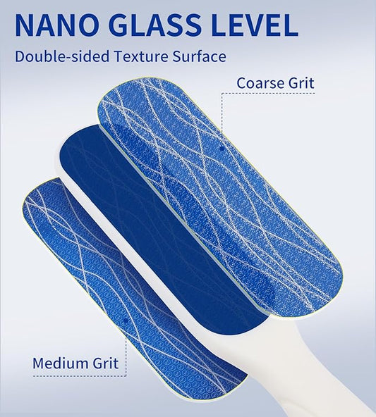 Nano Glass Foot File, Double-Sided Foot Callus Remover Feet Scrubber Hard & Dead Skin Hygienic Pedicure Tool in Shower Heel Scraper for Cracked Heels Smooth Feet Care Lima para Los pies (White)