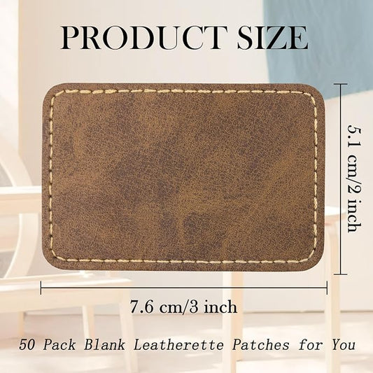 50 Pack Blank Leatherette Hat Patch with Adhesive, Rectangle Laserable Leatherette Patch, Faux Leather Patches for Hats Custom Fabric Repair Sew Laser Supplies (Amber)