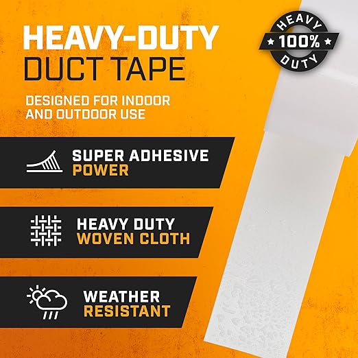 Lockport Duct Tape Heavy Duty Waterproof,20 Yards x 2 Inch,Strong Adhesive Roll for Indoor & Outdoor Repair,No Residue,Tear by Hand - Duct Tape Bulk Value (White, 6-Pack)