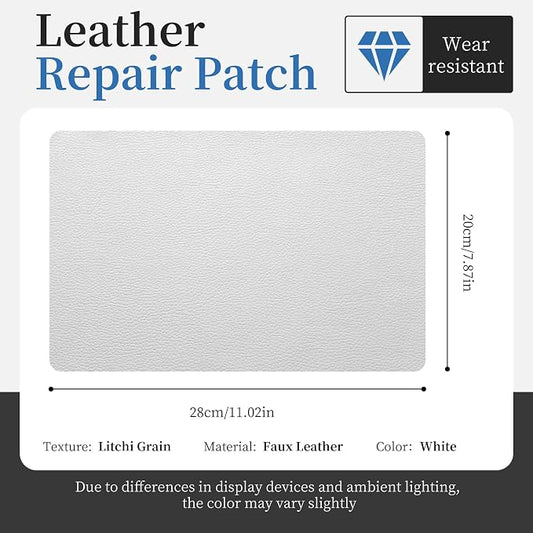 Fadoub Leather Repair Patch Tape Self-Adhesive, 8x11In Heavy Duty Vinyl Patch, Leather Repair Kit for Furniture, Sofa, Couch, Office Chair, Car Seat, Car Interior(White)