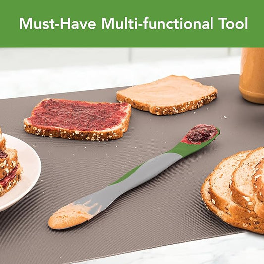 Tovolo Mini Scoop and Spread Tool for Kitchen Meal Prep Small Sandwich Spreader Spatula for Peanut Butter Jelly, Silicone BPA Free Dishwasher Safe Scooper Spreader, Pesto Green and Oyster Gray