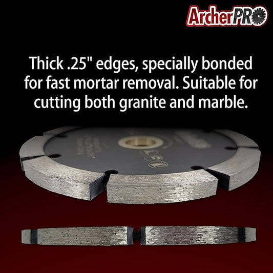 Archer PRO 7" in. Tuck Point Diamond Blade for Mortar Grooving and Removal. Tuck Pointing Mortar Tools for Brick Mortar Repair and Mortar Removal. Granite Cutting and Grout Removal Blade.