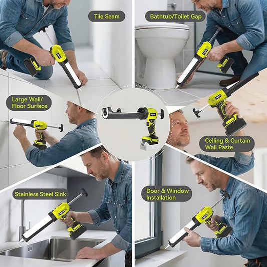 Professional Cordless Caulking Gun, Electric Sealant Gun with LED Light, 4-Speed Control, Anti-Drip, 10 Oz (300ml)Capacity, Compatible with DeWalt 20V Max Battery(Battery not included)