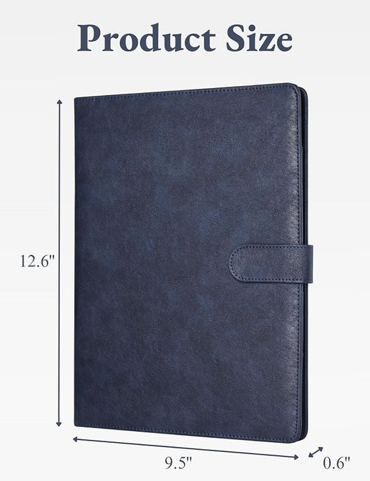 Mymazn Padfolio Portfolio Folder, Faux Leather Interview Resume Folder with Document Organizer & Business Card Holder, Letter-Sized Notepad Legal Pad Holder for Men Women (Navy Blue)