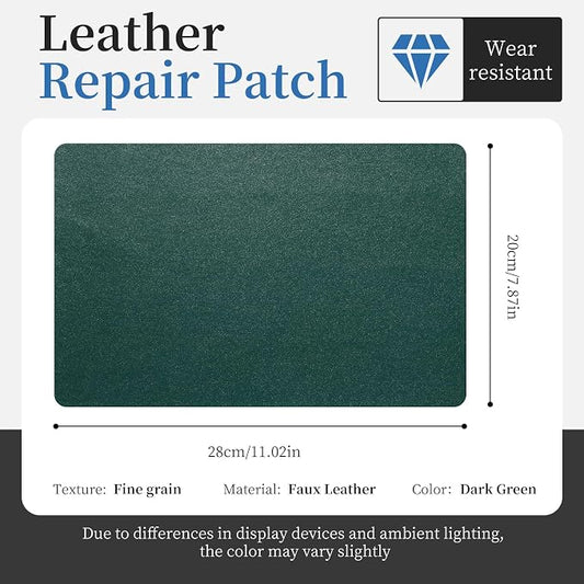 Fadoub Leather Repair Patch Tape Self-Adhesive, 8x11In Heavy Duty Vinyl Patch, Leather Repair Kit for Furniture, Sofa, Couch, Office Chair, Car Seat, Car Interior(Dark Green-Fine Grain)