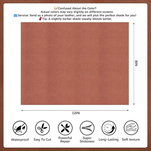 2 Pcs Brown Leather Repair Tape, 8x12 Inch Leather Repair Patch Self-Adhesive, Waterproof Faux Leather Patch, Vinyl Repair Tape for Couch, Sofas, Furniture, Office Chair, Car Seats