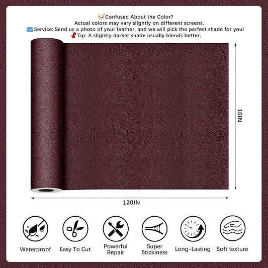 Dark Brown Leather Repair Tape, 16x120 Inch Leather Repair Patch Self-Adhesive, Waterproof Faux Leather Patch, Vinyl Repair Tape for Couch, Sofas, Furniture, Office Chair, Car Seats