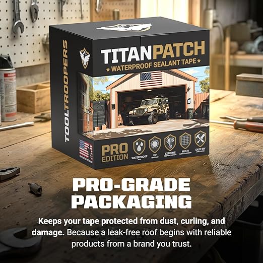 TITANPATCH PRO Waterproof Sealant Tape – White 4" x50' – Stops Leaks Fast & Stays Sealed for 15+ Years – Sticks to RVs, Roofs, Pools, Boats, Gutters – Built for Harsh Weather (-40°F to 190°F)