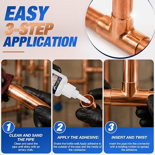 50ml Copper Soldering Kit, No Heat Liquid Solder for Copper Pipe w/Precision Nozzle, Instant Leak Repair Plumbing Solder for Copper&Brass, Up to 500 PSI,-60°F to +300°F,Bonding Solution for Pipe&HVAC