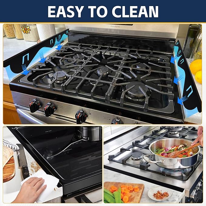 Stove Gap Covers Stainless Steel, Heat Resistant Gap Filler, Adjustable 13.8” to 27.6” Length, Range Trim Kit - KIGJU Side Gap Guards for Stovetop, Kitchen Counter & Oven (Black+Silver 4 Pack)