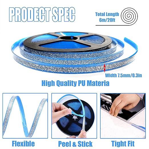Caulk Strip Self Adhesive, PU Caulk Tape for Bathtub Bathroom Toilet Kitchen(W:7.5MM,Silver)