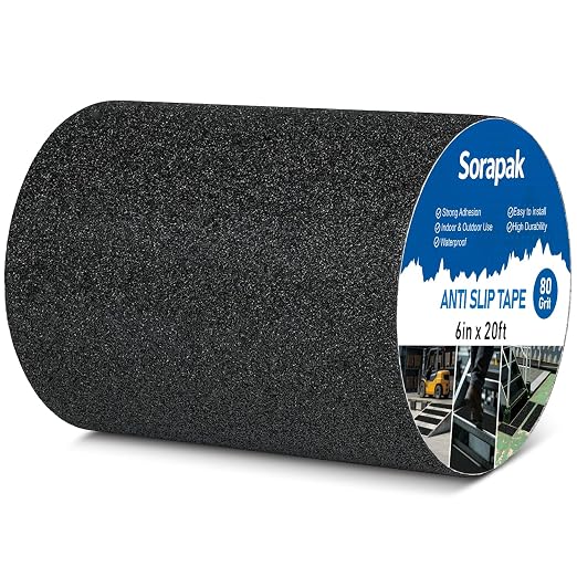 Heavy Duty Anti-Slip Tape 6" x 20 FT, 80 Grit Waterproof Anti Skid Grip Tape Roll for Stairs, Ramps, Decks, Boat Decks, Ramps, Floors & Indoor Outdoor Safety
