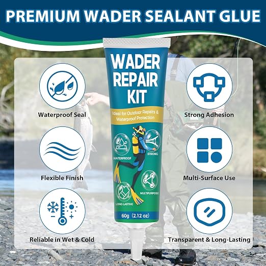 Wetsuit Repair Kit, Wader Patch Kit, Flexible Wader Repair Glue, Durable Waterproof Adhesive Seals Cracks, Rips, Tears & Holes on PVC Inflatables, Tents and More
